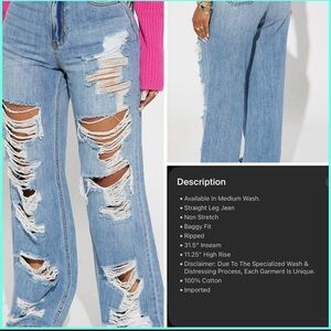 Sydney Shredded Non Stretch Loose Fashion Nova Jeans !!!